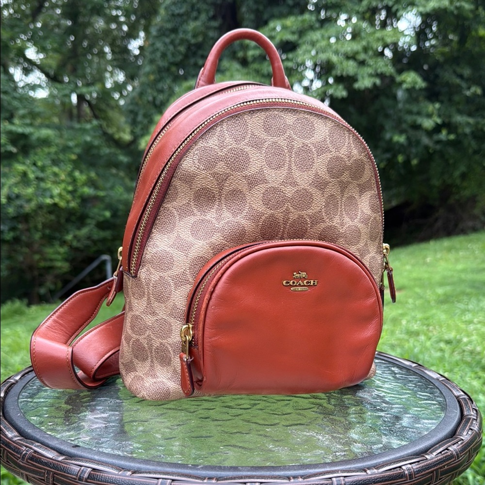 Coach Tan and Brown Signature Backpack